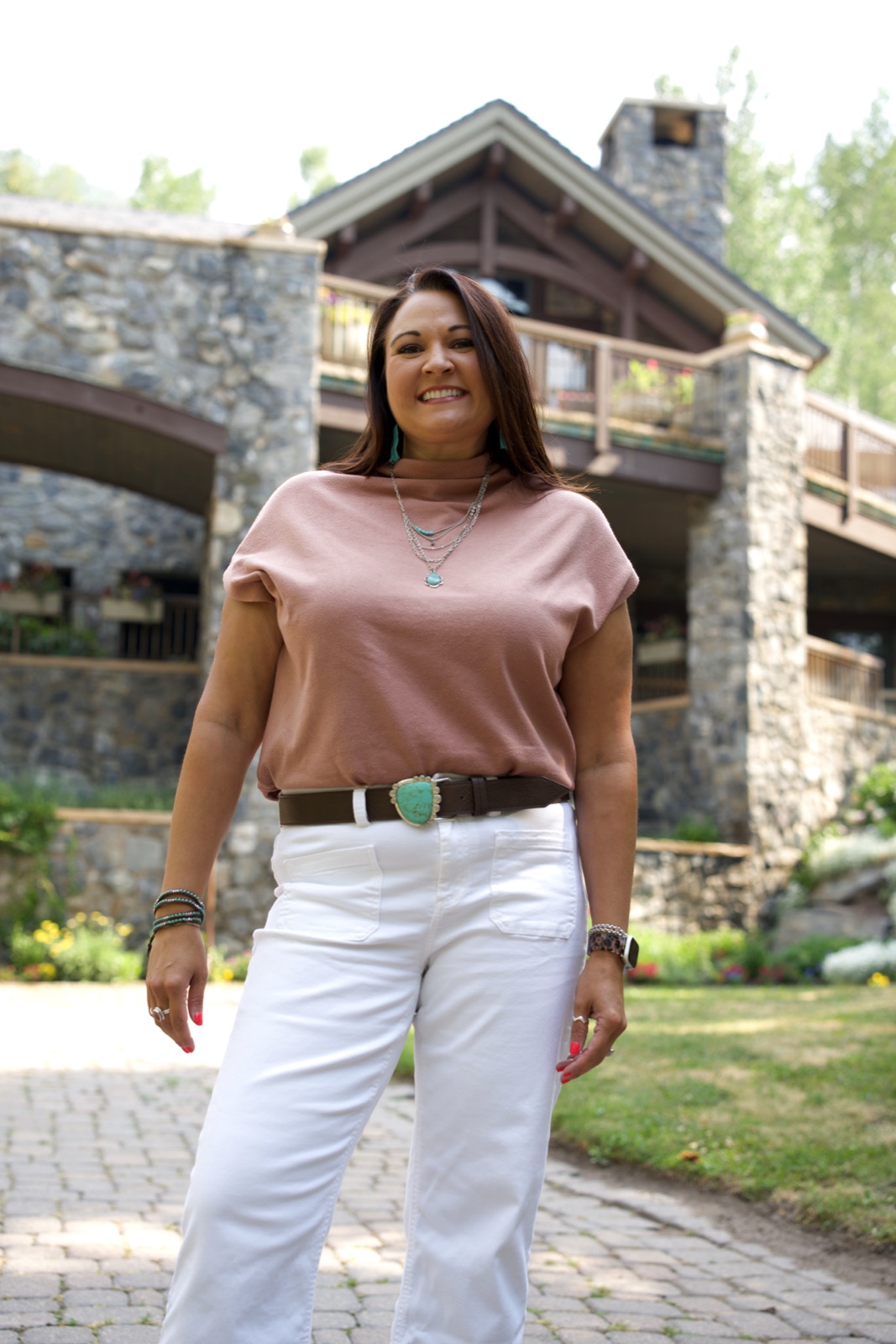 Portrait of Lindsay Bruce outside a Vail Valley mountain lodge